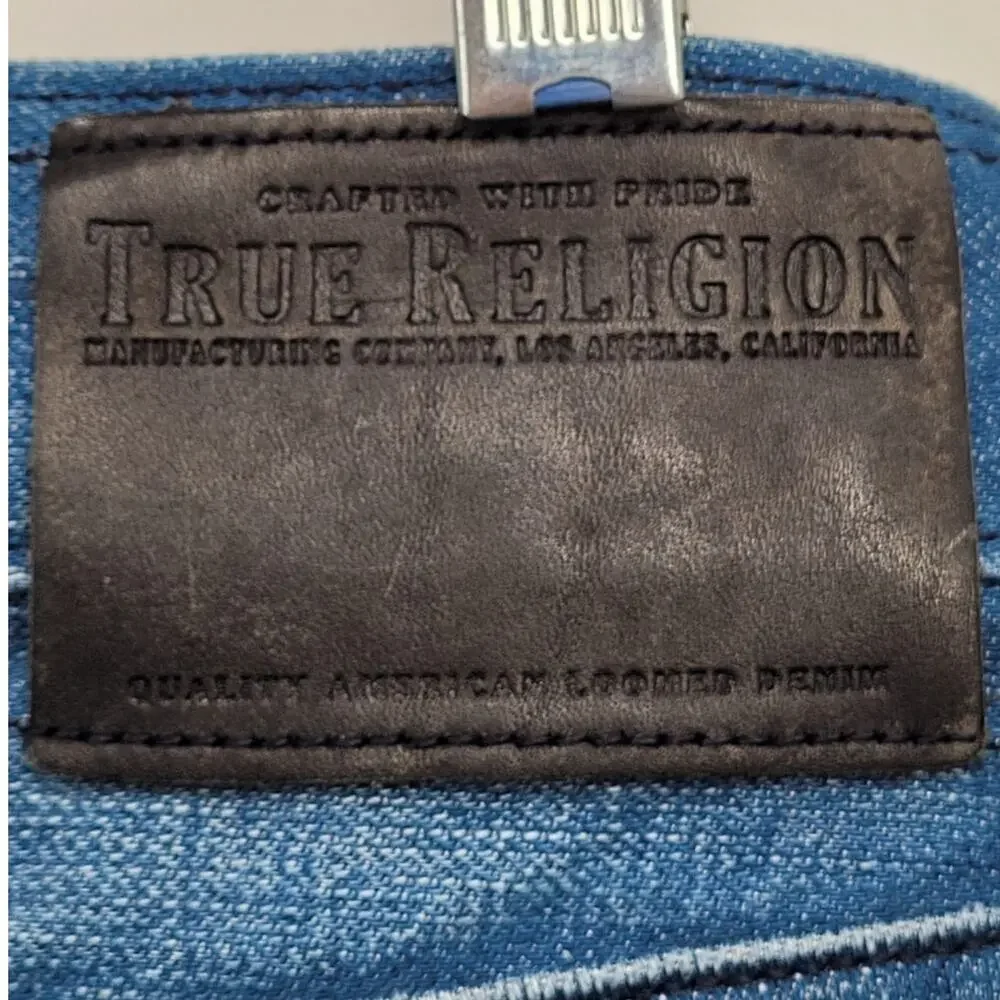 True Religion Light Blue‎ Denim Bobby Distressed Mens Straight Leg Jeans size 31